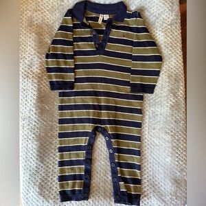 Janie & Jack Striped Navy and Olive Kids One Piece